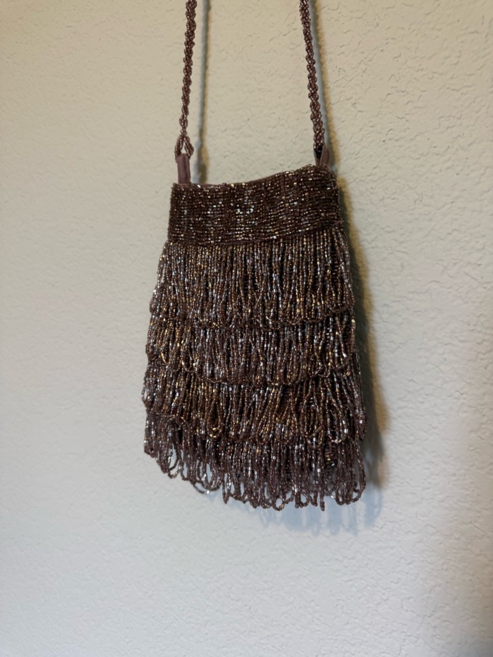 ZARA | Beaded Fringe Crossbody Bag in Maive tone